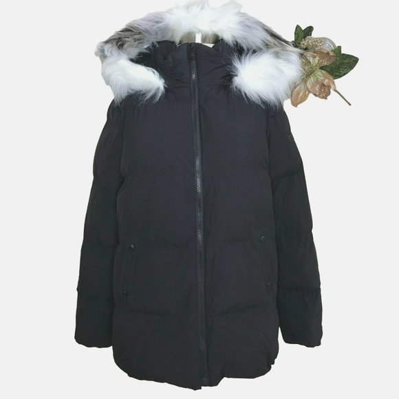 Sam Edelman Puffer Hooded Faux Fur Trim Coat Black Size Small NWT - Picture 3 of 15